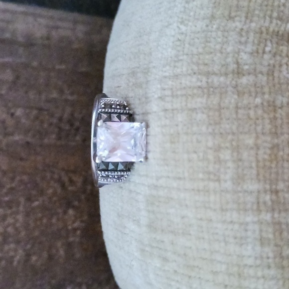 Rhinestone Marcasite Four Prong Set Silver Ring - Picture 1 of 13